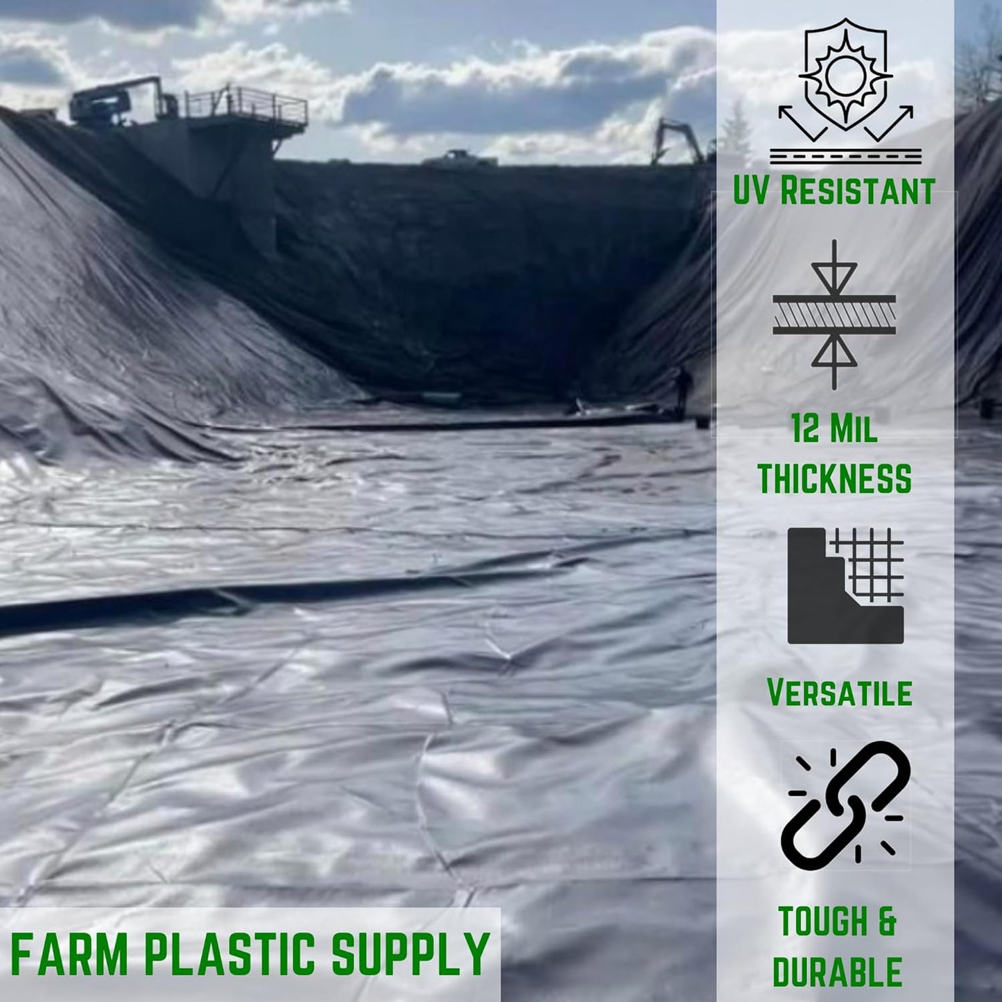Farm Plastic Supply - 12 Mil String Reinforced Black/White Pond Liner - 12 Mil Fish Pond HDPE Liner, Pond Liners for Outdoor Ponds, Koi Ponds, Garden Fountain, Containment Liner (6' x 10')