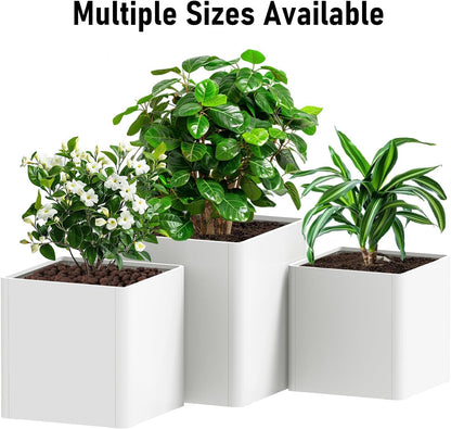 White Steel Square Planter 24" L x 24" W x 25" H,Cube Heavy Duty Flower Pot for Outdoor Plants with Drainage Holes,Metal Planter Box for Indoor and Outdoor All-Weather Use