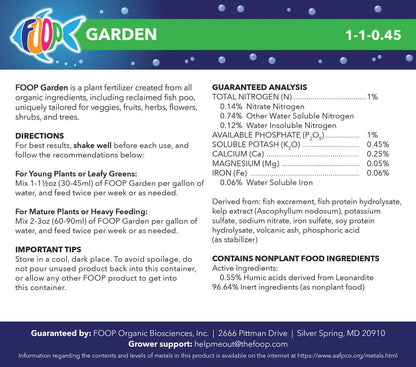 FOOP Garden - Organic Liquid Plant Food Made from Fish Manure (with Fresh Minty Scent) | Fish Fertilizer Alternative Perfect for Veggies, Herbs, Flowers,Trees,Shrubs | Kid&Pet Friendly (1 Gallon)
