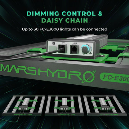 2025 New Version MARS HYDRO FC-E3000 300Watt LED Grow Light 3X3ft Full Spectrum Grow Light Bar, Smart Dimmable & Integrated Grow Lampe for Veg Bloom Flower, Achieve 2.8 umol/J