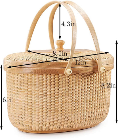 Nantucket style basket Picnic Basket rattan Handmade Products woven Sewing storage basket Two swing handles Tote Bag For Women