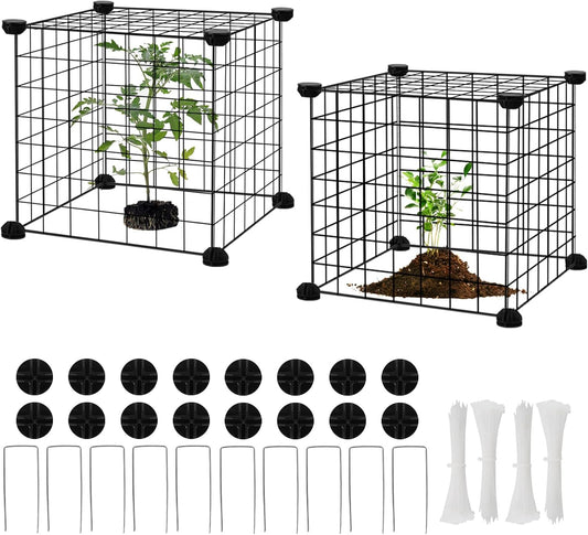 DYAUS 2 Packs Plant Protectors from Animals, Metal Plant Protector, 12" x 12" Plant Cage Outdoor, 10Pcs Metal Mesh Chicken Wire Cloche, Sturdy Plant Covers from Animals, Garden Cloches for Plants
