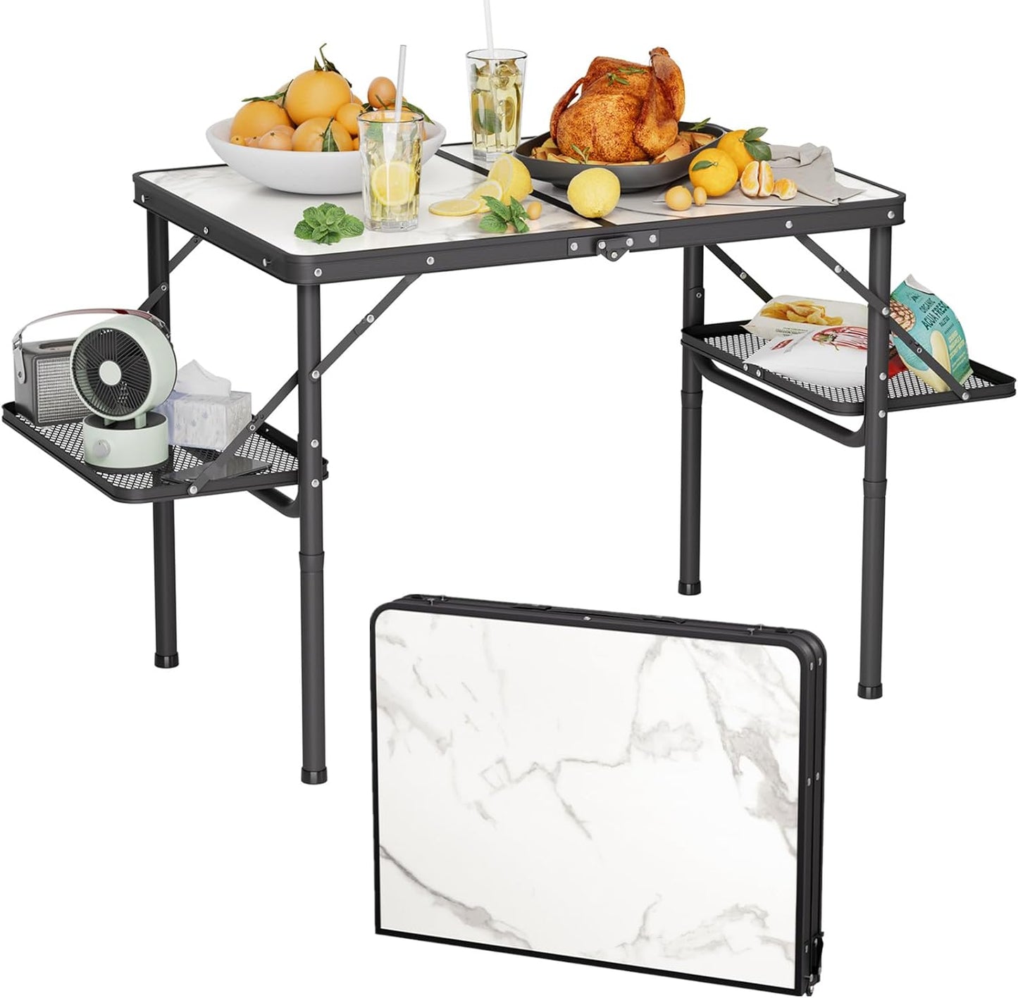 Titanker Folding Camping Table 3ft, Folding Picnic Table, Camp Tables Portable, 50% Extra Side Space, Outdoor Patio Table, RV/Car Camping Essentials, Aluminum Light & Solid