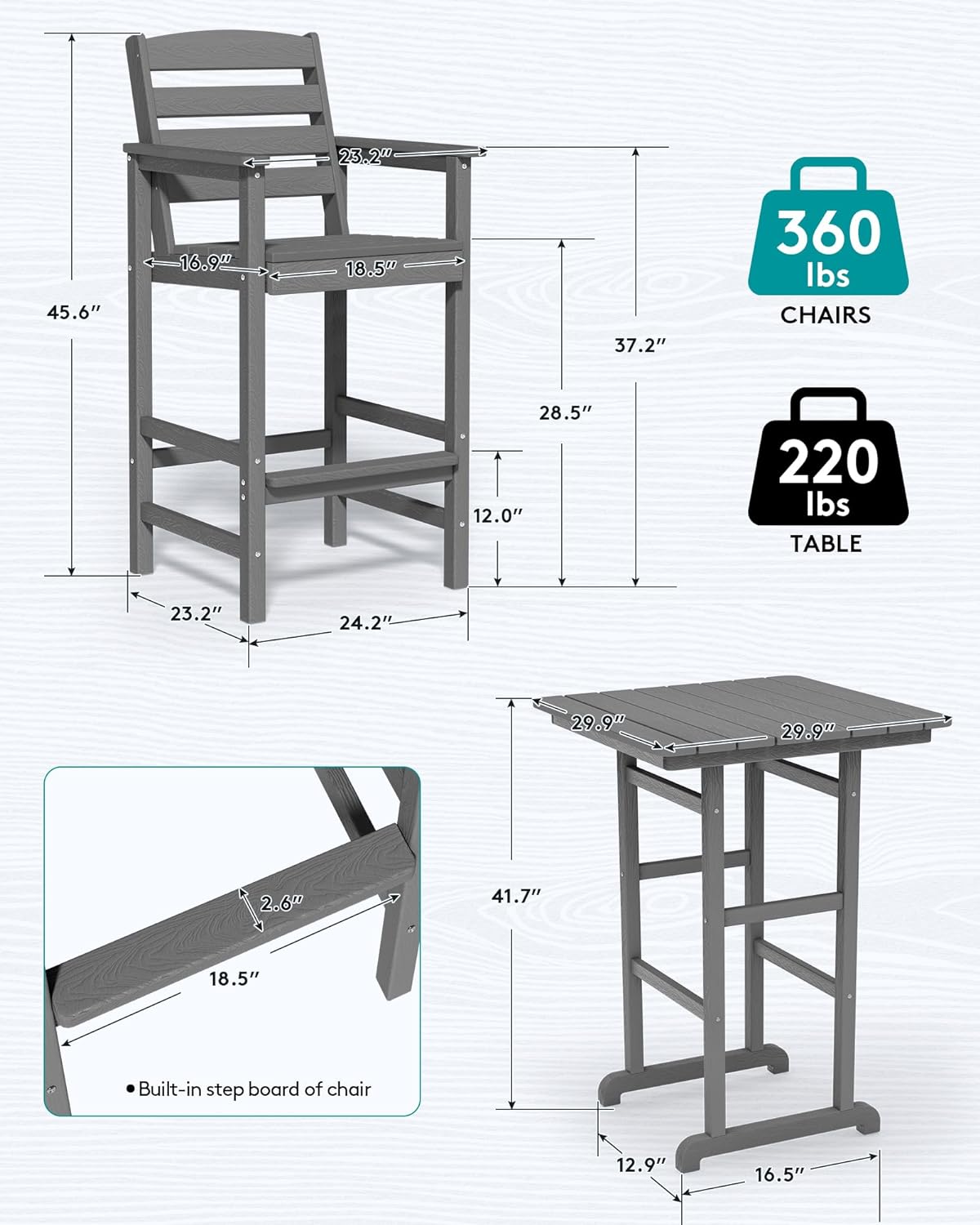 SERWALL 4 Pieces Outdoor Patio Bar Set with 9ft Umbrella, Outdoor HDPE Barstool and Table Furniture Set with Patio Umbrella, Gray