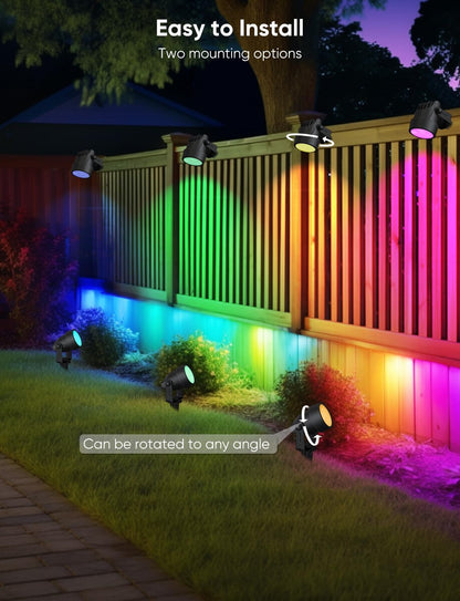 Spot Lights Outdoor, RGBW Low Voltage Landscape Lighting, Color Changing Uplighting Spotlights with App, IP65 Waterproof LED Outdoor Lights for Garden Yard Outside Decoration, 4 Pack