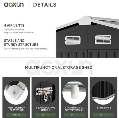 Aoxun 9.4x7.3x6.5 FT Outdoor Storage Shed, Garbage Can, Outdoor Metal Shed for Tool, Garden, Bike, Placed in Patio, Garden (Black)