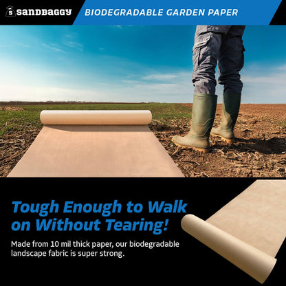 Sandbaggy Biodegradable Landscape Fabric - Garden Paper for Weeds - Paper Mulch Rolls - Made in America (5 ft x 475 ft, 10)