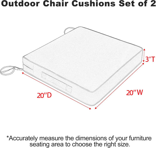 Favoyard Patio Chair Cushions 20 x 20 x 3 Inch Waterproof Outdoor Seat Cushions for Patio Furniture 3-Year Color Fastness Garden Sofa Couch Pads with Handle & Adjustable Straps Set of 2, Dark Grey