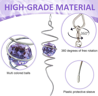 Wind Spinner Spiral Tail, Gazing Ball Spiral, Decorative Sun Catcher Rainbow Maker 11inch Tail and 2 inch Purple Crystal Orb with Swivel Hook, Indoor & Outdoor Garden Decoration 13" Height