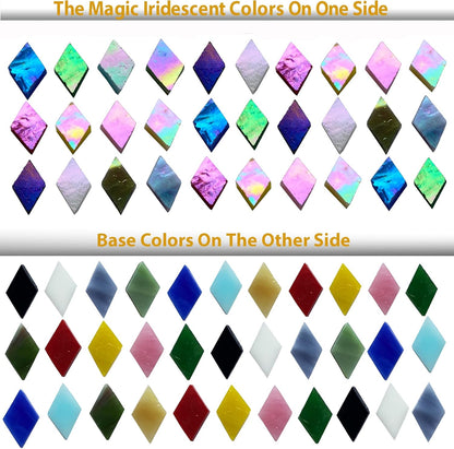 Magic Iridescent Mosaic Tiles for Crafts, 530 Pieces Colorful Stained Glass Sheets Pieces for Mosaic Projects, Diamond Shapes with Assorted Rainbow Colors