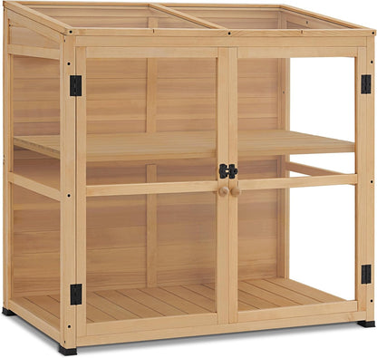 Macrout Wooden Cold Frame Greenhouse Cabinet Kit with Adjustable Shelf and Lockable Door, Fully Transparent Polycarbonate Greenhouse for Outdoor Indoor Use, 0718