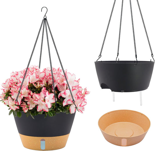 ZMTECH 12 Inch Hanging Planters for Indoor, 2 Pack Self Watering Plant Pot for Outdoor Garden Porch, Large Hanging Baskets with Visible Water Level and Chain(12Inch, Gray)