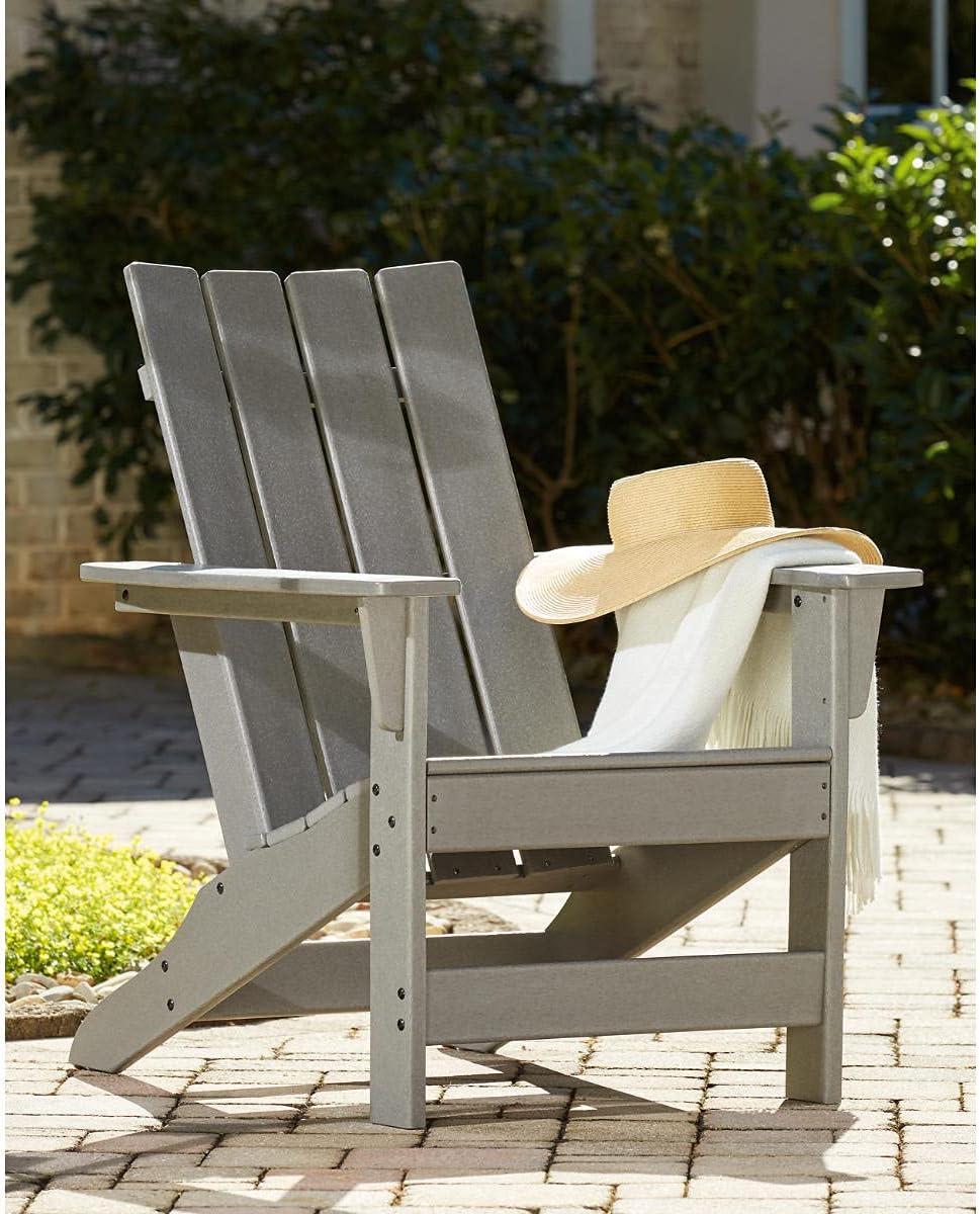 Signature Design by Ashley Visola Outdoor Patio HDPE Weather Resistant Adirondack Chair, Gray