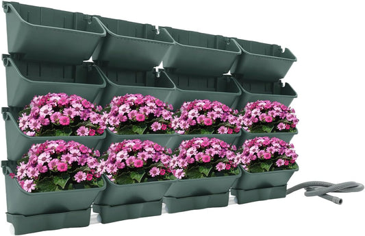 20 Pack Self Watering Wall Mounted Planter, Indoor and Outdoor Vertical Planter Wall Mounted Planter for Patio Outdoor Decor with Drainage Holes, Vertical Garden Planters for Indoor Plants- Army Green