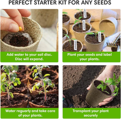 Seedling Starter Kit Germination Grow Cups and Soil (10 Pack) Biodegradable Peat Pots, Coco Coir Soil Discs, Plant Markers - Organic Grow Kit for Seed Germination, Indoor/Outdoor (2)
