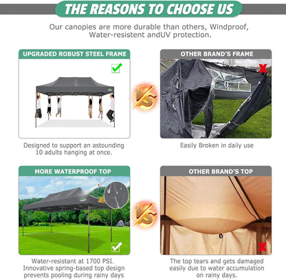 COBIZI 10x15 Pop Up Canopy Tent Heavy Duty Without Sidewall, Commercial Outdoor Easy Pop Up Gazebo for Party Wedding All Weather Waterproof UV 50+ with Roller Bag(Leg Upgraded),Gray