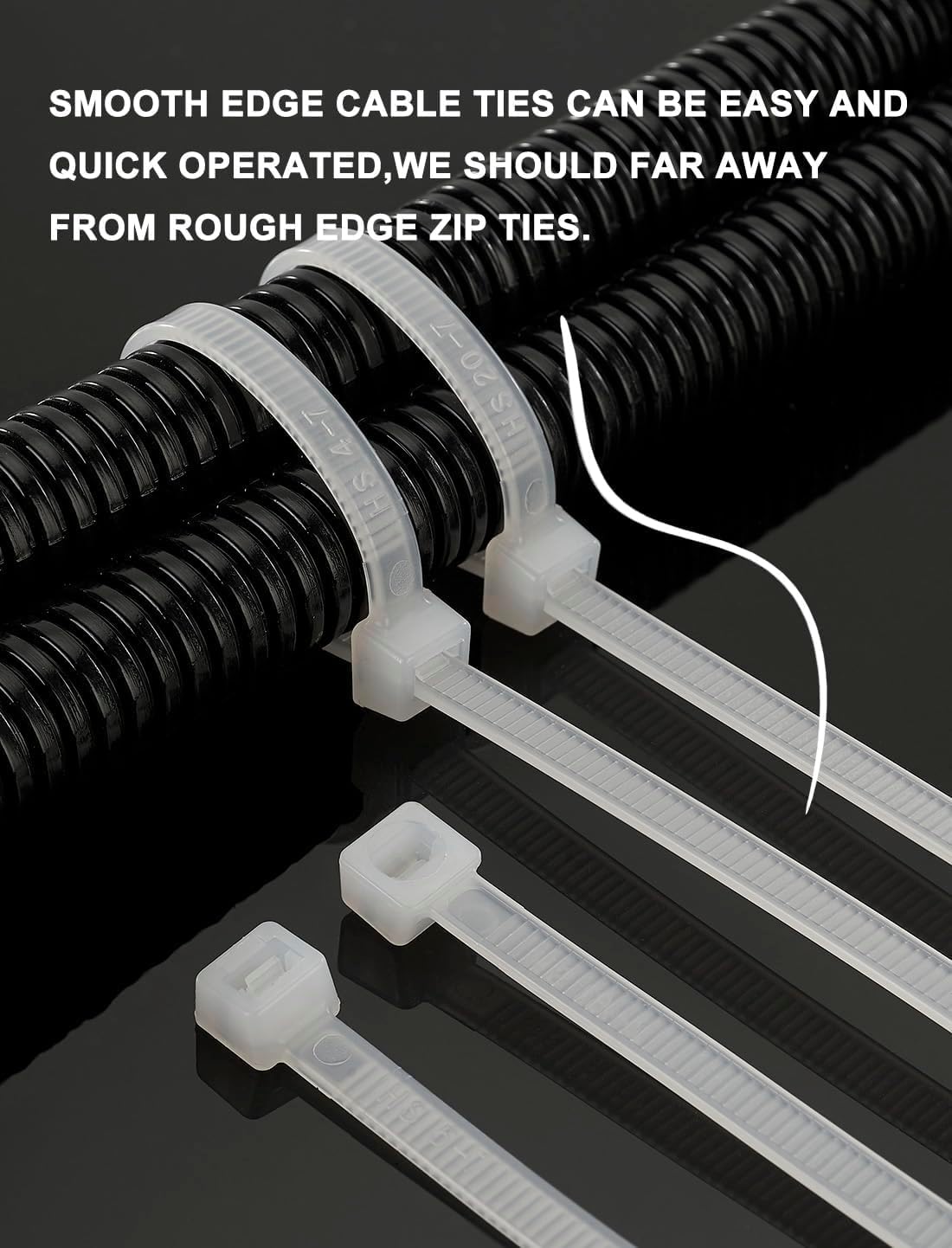 HS Durable Plastic Zip Ties 4 Inch 200 Pack Small Tie Wraps Thin 18 Lbs Self-Locking Nylon Cable Ties for Electronics Organizer, Tiny Wire Tie Black