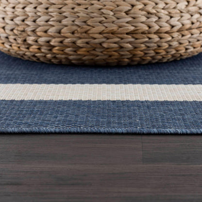 CAMILSON Outdoor Rug 6x9, Modern Outside Rugs for Patios Porches Waterproof Durable Washable Non-Shedding, Easy-to-Clean Indoor Outdoor Area Carpet (6 x 9, Bordered - Blue/White)