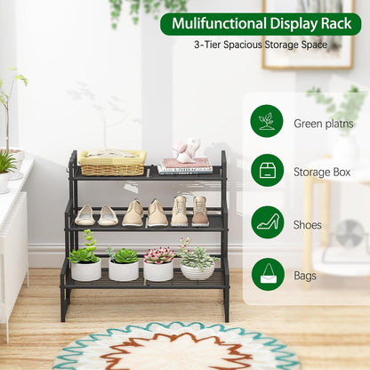 Garden 4 you 3 Tier Metal Plant Stand Outdoor Indoor Waterproof, Stackable Heavy Duty Tall Plant Shelf Flower Pot Holder for Garden, Display Rack, Black