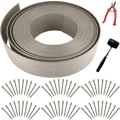 Landscape Edging Kit, Include 4 Inch High 120 Feet Length Terrace Board, 60 Durable Spikes, Edging Pruning Shear, Rubber Mallet Hammer, Gray