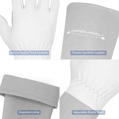 HANDLANDY Long Gardening Gloves for Men & Women, Thorn Proof Rose Pruning Gloves Leather Gauntlets Garden Glove Yard Work Glove (Small, Grey)