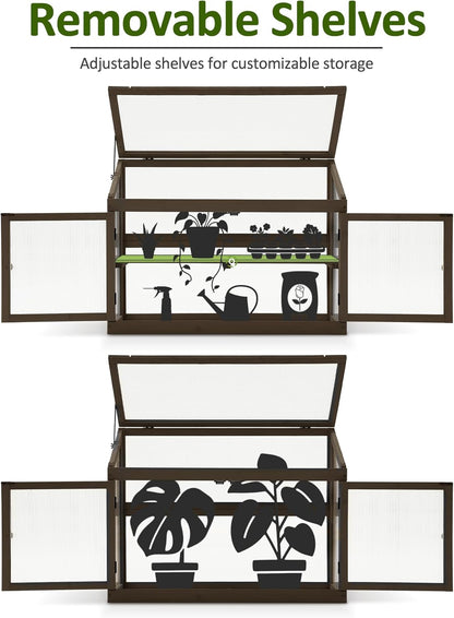 MCombo 2-Tier Wooden Cold Frame Garden Greenhouse Raised Flower Planter Shelf Bed Protection 6057-0160 (Brown)