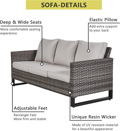 HUMMUH 7 Piece Patio Furniture Set PE Wicker Outdoor Sectional Sofa,High Back Patio Swivel Rocking Chairs with Ottomans Coffee Table for Porch,Garden,Backyard