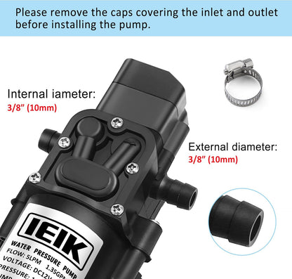 12 Volt Diaphragm Pump 5LPM 1.35 GPM 116PSI Self Priming Sprayer Pump 12V DC Fresh Water Diaphragm Pressure Pump for RV Camper Marine Boat Lawn (60W)