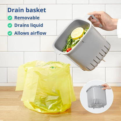 BLUE GINKGO Kitchen Compost Bin [2.6L / 0.69 GAL] – Filter-Free, Odor-Tight Countertop Food Waste Pail with Handles (Made in Korea, Green)