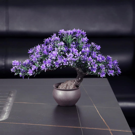 Fake Plants Plastic Artificial Bonsai Tree, Purple Room Decor Bonsai Tree for Home Bedroom Farmhouse Office Desk Decor, Tall 9.5"