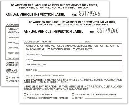 Annual Vehicle Inspection Label 50 Pack Interior Vehicle Inspection 2-Ply Adhesive Vinyl with Mylar Laminate 5" x 4" Meet DOT Requirements