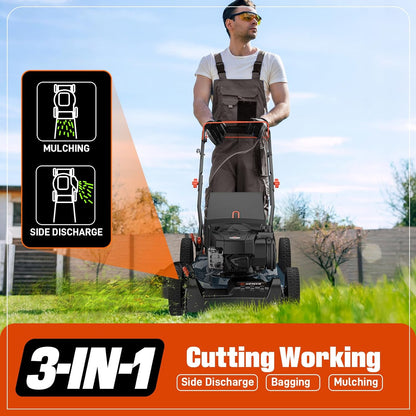 SENIX Gas Lawn Mower, 22" Self Propelled Gas Powered Lawnmower with 163cc B&S 4-Cycle Engine, 3-in-1 Walk-Behind Push Lawn Mower, 6-Position Height Adjustment