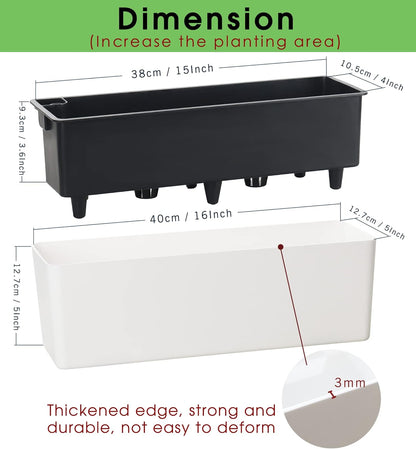 GardenBasix Elongated Self Watering Planter Pots 2-Pack Window Box 5.5 x 16 inch Indoor Home Garden Modern Decorative Planter Pot for All House Plants Flowers Herbs (White,2)