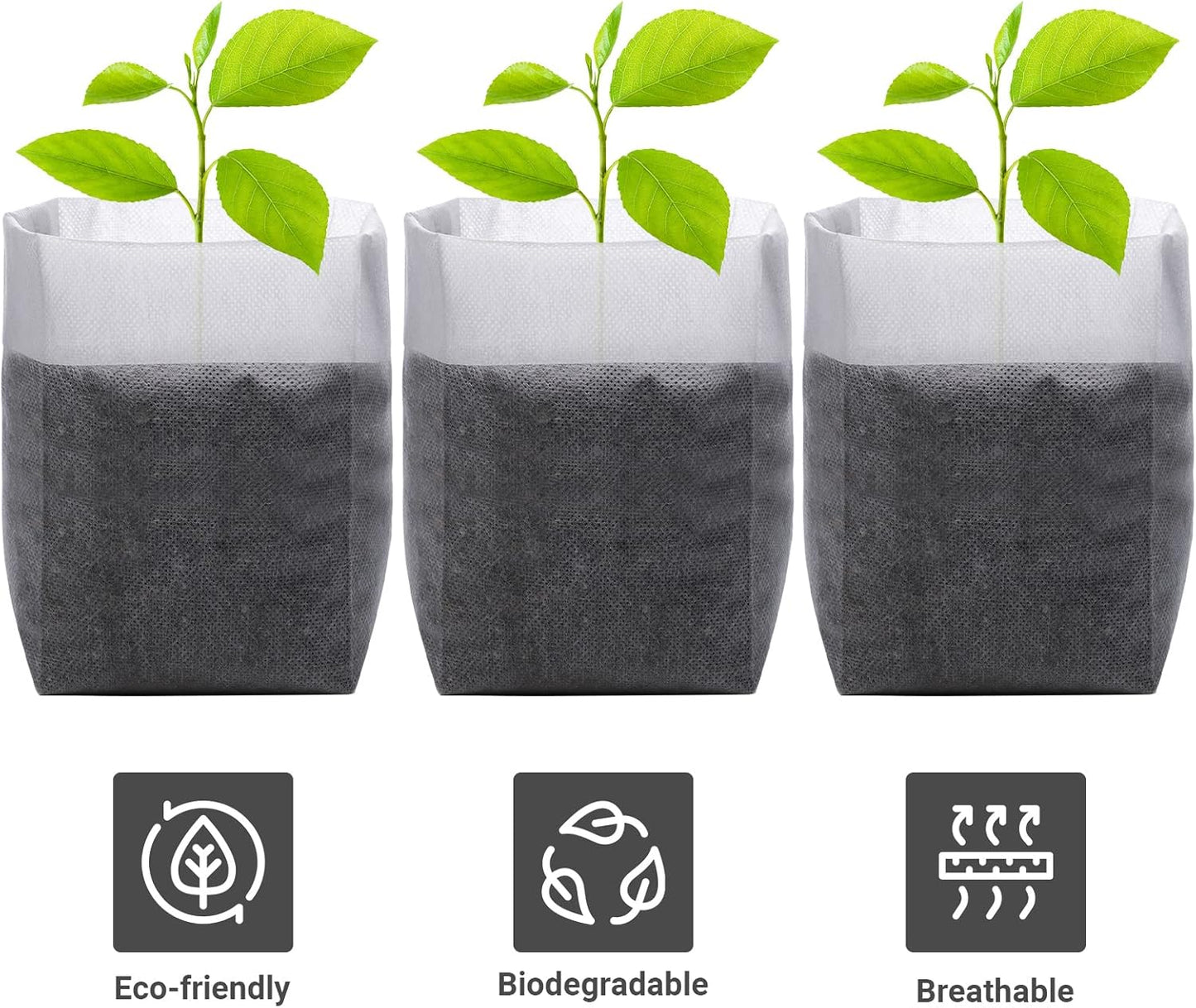 GREANER 100PCS Nursery Growing Bags Large, 7.8x8.6 inches Biodegradable Non-Woven Fabric Seedling Grow Bag, Seed Starting Pots Pouches for Planting Seedling Cutting Clones, White Plant Nursery Bags