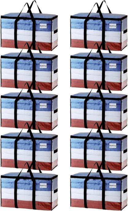 TAILI Extra Large Moving Bags, 10 Pack Clear Heavy Duty Totes For Storage with Visible Window, Wrap Around Handles, Storage Bags for Space Saving, Alternative to Moving Boxes