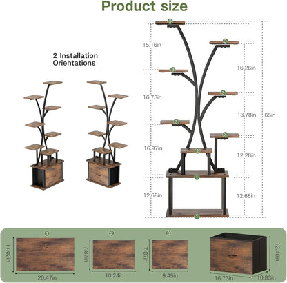 Plant Stand with Grow Light - 9 Tiered Plant Stand Indoor with Storage Drawer for Indoor Plants, 65" Tall Plant Shelf with Grow Light, Curved Corner Plant Shelf Indoor for Living Room, Patio Decor