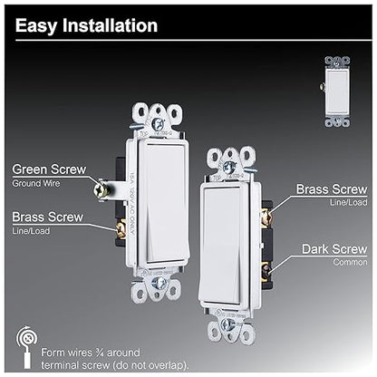 GE Grounding Paddle Rocker Switch 5 Pack, 3 Way, In Wall On/Off Power Switch Replacement for Ceiling Fans & Lights, 15 Amp, Great for Home, Office & Kitchen, UL Listed, White, 44026