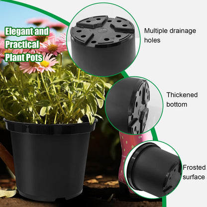 5-Gallon Nursery Pots 5P with 0.5 Gallon/2L Electric Spray Bottle, Plant Containers with Drainage Holes, Round Sturdy Garden Planters for Indoor/Outdoor Greenery