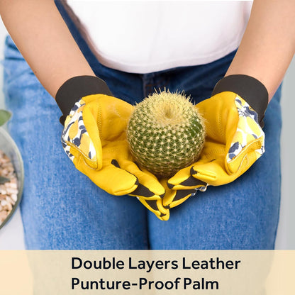 Cowhide Leather Thorn Proof & Puncture Resistant Gardening Gloves for Women and Men, Touchscreen Compatible Working Gloves for Weeding, Digging, Planting, Gardening Gifts for Women, Size Medium
