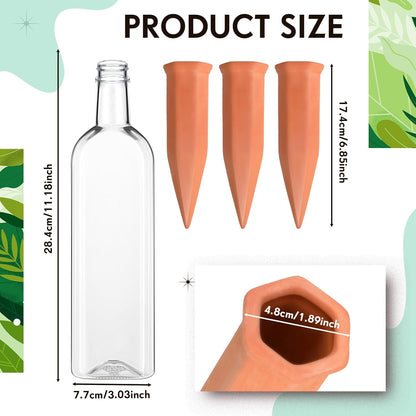 Dandat 12 Pcs 34oz Plant Watering Devices Include Terracotta Self Watering Spikes with 1000ml Plastic Bottles Slow Release Vacation Insert Automatic Plant Waterer Self Water Planter for Garden