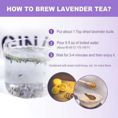 FullChea - Natural Dried Lavender Flowers - 4oz/114g - Premium Food Grade Lavender Buds - Non-GMO - Caffeine-free - Perfect for Tea, Lemonade, Baking, Baths