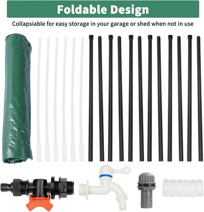 Collapsible Rain Barrel, 100 Gallon Portable Rainwater Collection System, Water Storage Tank, Rain Catcher Barrel with Two Spigots and Overflow Kit, Rain Water Barrel Collector for Garden, Green