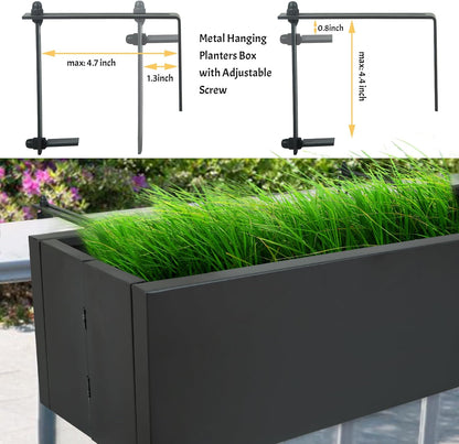 2 Pack Metal Railing Planter Box, 30 Inch Balcony Planters with Adjustable Brackets, Large Hanging Planters for Outdoor Fence Deck