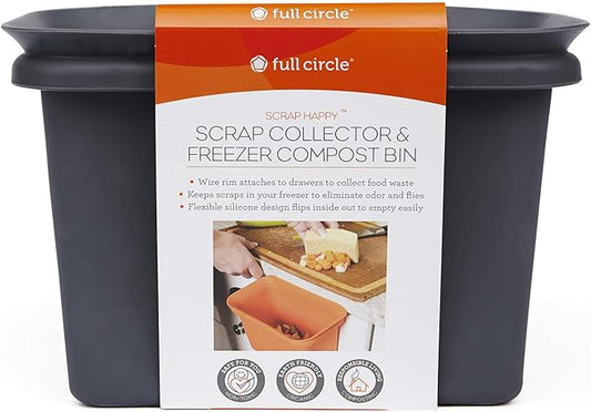 Full Circle Scrap Happy, Food Scrap Collector and Freezer Compost Bin - Hanging Kitchen Countertop Bin for Fruit and Vegetable Waste, Fits in Freezers, Slate