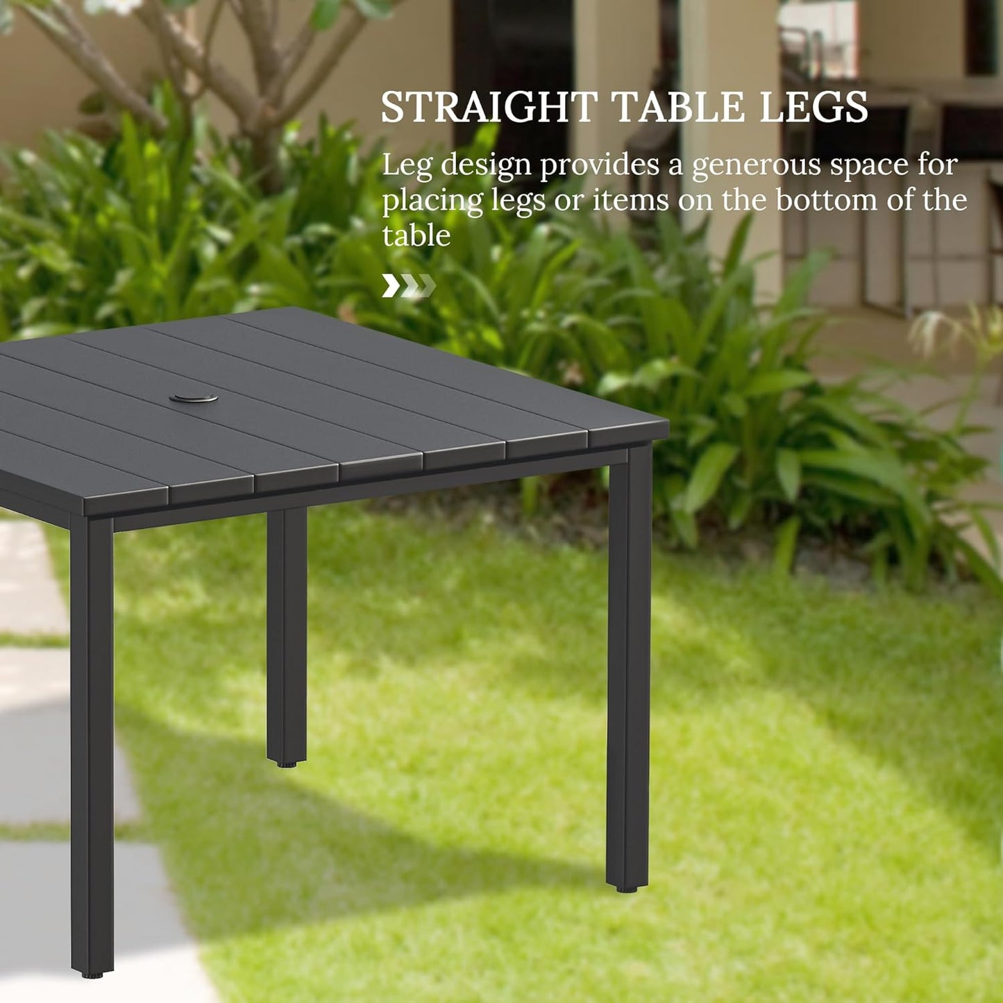 VICLLAX Patio Dining Set for 4, Outdoor Furniture Set Includes 1 Square Patio Table and 4 Stackable Patio Sling Chairs, Patio Table and Chairs for Outsides, Black Table and Brown Chairs