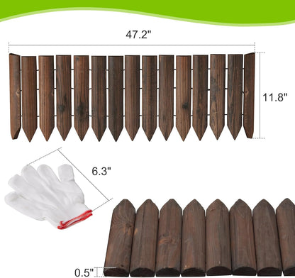 Wood Garden Edging Border Wooden Short Fence Landscape Edging Anti Corrosive Lawn Fence Border with Gloves Decorative Flower Bed Border for Yard Patio Pathway Tree Outdoor-47.2" L X 11.8" H (3PACK)