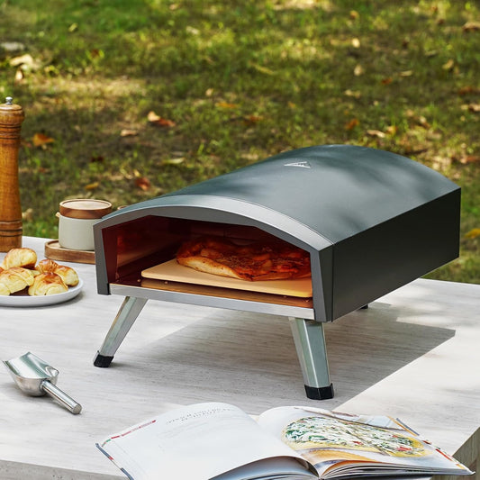 VEVOR Propane Outdoor Pizza Oven, 12 Inch Gas Pizza Maker, Portable Pizza Cooker with Thickened Pizza Stone, Carry Bag, Foldable Leg, Stainless Steel Pizza Oven for Outside Camping & Backyard