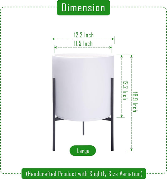 D'vine Dev Modern White Plants Pot Cylinder Planter with Heavy Duty Stand, Large 12 Inch Pot, 18.9 Inch with Stand Height, 96-T-A-3