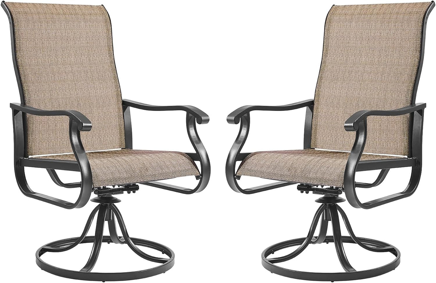 Amopatio Patio Swivel Chairs Set of 2, Outdoor Swivel Rocker Dining Chairs with All Weather Textilene High Back & Metal Frame, for Backyard Deck Lawn Garden, Brown