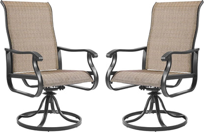 Amopatio Patio Swivel Chairs Set of 2, Outdoor Swivel Rocker Dining Chairs with All Weather Textilene High Back & Metal Frame, for Backyard Deck Lawn Garden, Brown